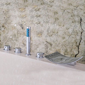 Chrome Two Handles Waterfall Widespread Tub Tap T001-18 Chrome Two Handles Waterfall Widespread Tub Tap T001-18