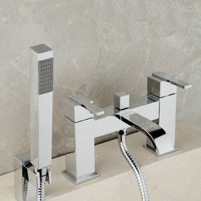 Contemporary Double Handles Bridge Solid Brass Tub Tap with Hand Shower T0215 Contemporary Double Handles Bridge Solid Brass Tub Tap with Hand Shower T0215