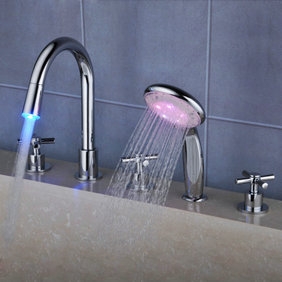 Contemporary Color Changing LED Waterfall Widespread Tub Tap with Hand Shower T0464F Contemporary Color Changing LED Waterfall Widespread Tub Tap with Hand Shower T0464F