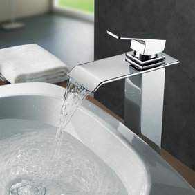 Contemporary Brass Waterfall Bathroom Sink Tap (Tall) T0518H Contemporary Brass Waterfall Bathroom Sink Tap (Tall) T0518H