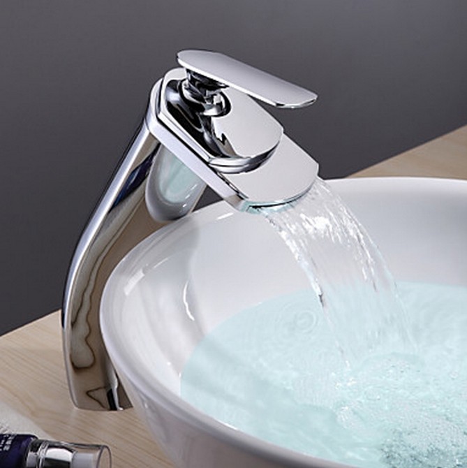 Contemporary Brass Waterfall Bathroom Sink Tap (Tall) T0701H Contemporary Brass Waterfall Bathroom Sink Tap (Tall) T0701H