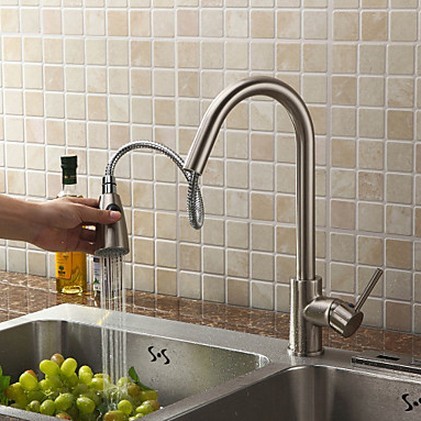 Pull Out Solid Brass Kitchen Tap - Nickel Brushed Finish T0759 Pull Out Solid Brass Kitchen Tap - Nickel Brushed Finish T0759