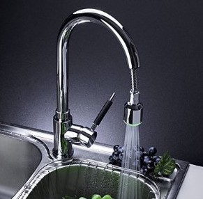 Solid Brass Kitchen Tap with Color Changing LED Light T0784-4 Solid Brass Kitchen Tap with Color Changing LED Light T0784-4