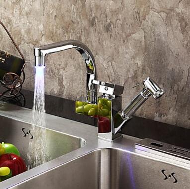 Contemporary Color Changing LED Pull Out KitchenTap-Chrome Finish T0790F Contemporary Color Changing LED Pull Out KitchenTap-Chrome Finish T0790F