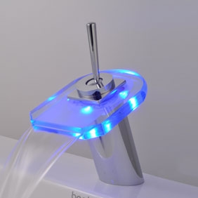 Contemporary Single Handle Waterfall LED Chrome Bathroom Sink Tap - T0803F Contemporary Single Handle Waterfall LED Chrome Bathroom Sink Tap - T0803F
