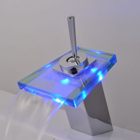 Contemporary Single Handle Waterfall LED Chrome Bathroom Sink Tap - T0804-1F Contemporary Single Handle Waterfall LED Chrome Bathroom Sink Tap - T0804-1F