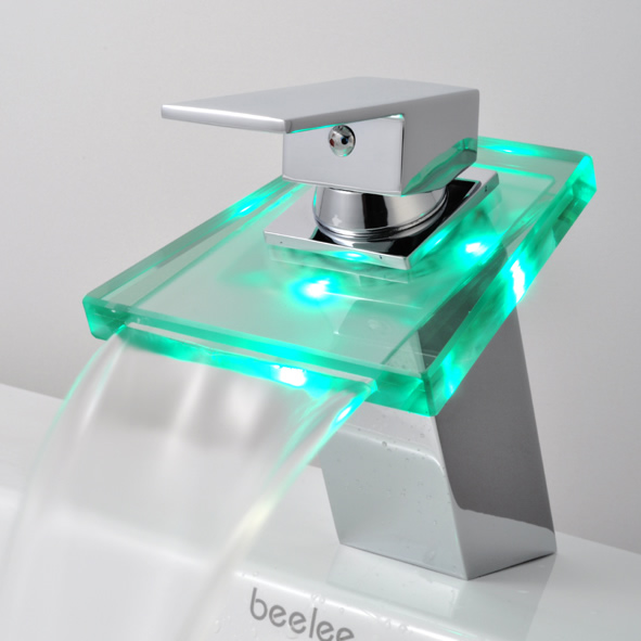 Contemporary Single Handle Waterfall LED Chrome Bathroom Sink Tap - T0804F Contemporary Single Handle Waterfall LED Chrome Bathroom Sink Tap - T0804F