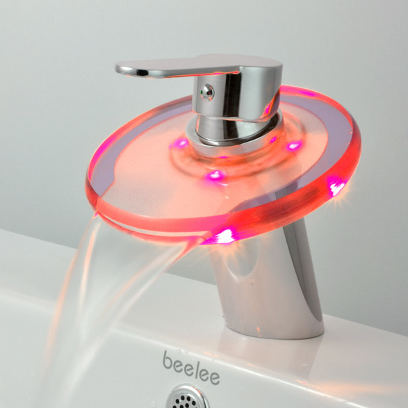 Contemporary Color Changing LED Glass Spout Waterfall Bathroom Sink Tap - T0805F Contemporary Color Changing LED Glass Spout Waterfall Bathroom Sink Tap - T0805F