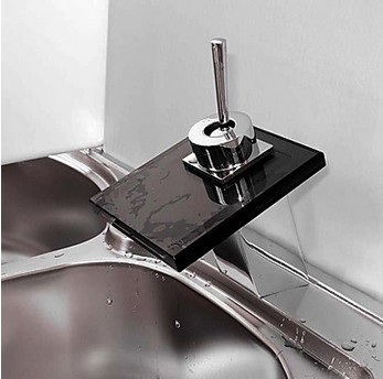 Waterfall Bathroom Sink Tap with Black Glass Spout T0815-8 Waterfall Bathroom Sink Tap with Black Glass Spout T0815-8