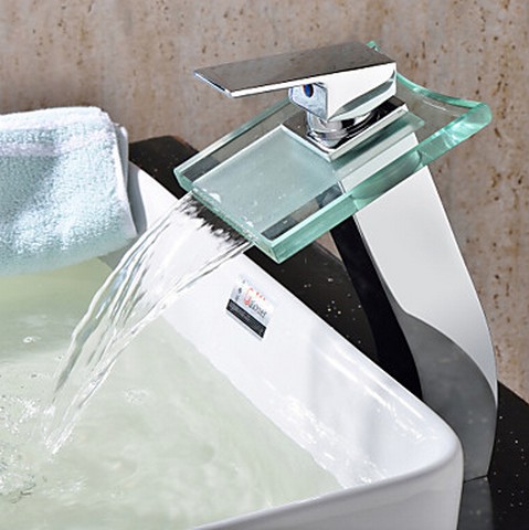 Waterfall Bathroom Sink Faucet with Glass Spout (Tall) T0815H Waterfall Bathroom Sink Faucet with Glass Spout (Tall) T0815H