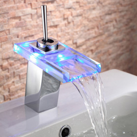 Contemporary Single Handle Chrome Waterfall LED Bathroom Sink Tap - T0818-1F Contemporary Single Handle Chrome Waterfall LED Bathroom Sink Tap - T0818-1F