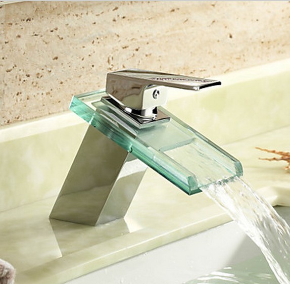 Waterfall Chrome Finish Bathroom Sink Tap Mixer with Glass Spout T0818 Waterfall Chrome Finish Bathroom Sink Tap Mixer with Glass Spout T0818