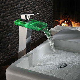 Color Changing LED Waterfall Bathroom Sink Tap (Chrome) T0818HF Color Changing LED Waterfall Bathroom Sink Tap (Chrome) T0818HF