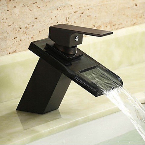 Antique Black Finish Waterfall Centerset Glass Bathroom Sink Tap T0818B Antique Black Finish Waterfall Centerset Glass Bathroom Sink Tap T0818B