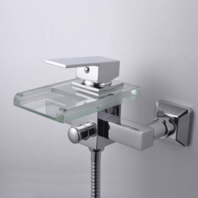 Contemporary Waterfall Tub Tap with Glass Spout (Wall Mount)T0818W Contemporary Waterfall Tub Tap with Glass Spout (Wall Mount)T0818W