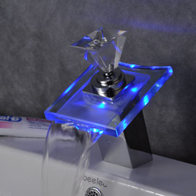 Contemporary Color Changing LED Glass Handle Waterfall Bathroom Sink Tap - T0819F Contemporary Color Changing LED Glass Handle Waterfall Bathroom Sink Tap - T0819F