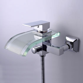 Single Handle Waterfall Wall-Mount Chrome Glass Bathtub Tap (T0822W) Single Handle Waterfall Wall-Mount Chrome Glass Bathtub Tap (T0822W)