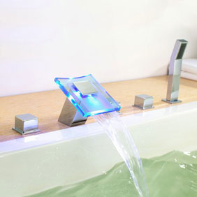 Contemporary Color Changing LED Hydropower Waterfall Widespread Tub Tap T0827FW Contemporary Color Changing LED Hydropower Waterfall Widespread Tub Tap T0827FW