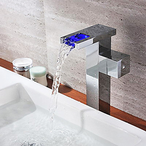 Chrome Finish Single Handle Color Changing LED Waterfall Bathroom Sink Faucet Tall T0828HF Chrome Finish Single Handle Color Changing LED Waterfall Bathroom Sink Faucet Tall T0828HF