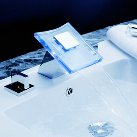 Contemporary Color Changing LED Waterfall Widespread Bathroom Sink Tap T0830F Contemporary Color Changing LED Waterfall Widespread Bathroom Sink Tap T0830F