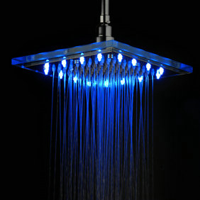 Contemporary 8 Inch Chromed Square LED Rainfall Glass Shower Head T320 Contemporary 8 Inch Chromed Square LED Rainfall Glass Shower Head T320