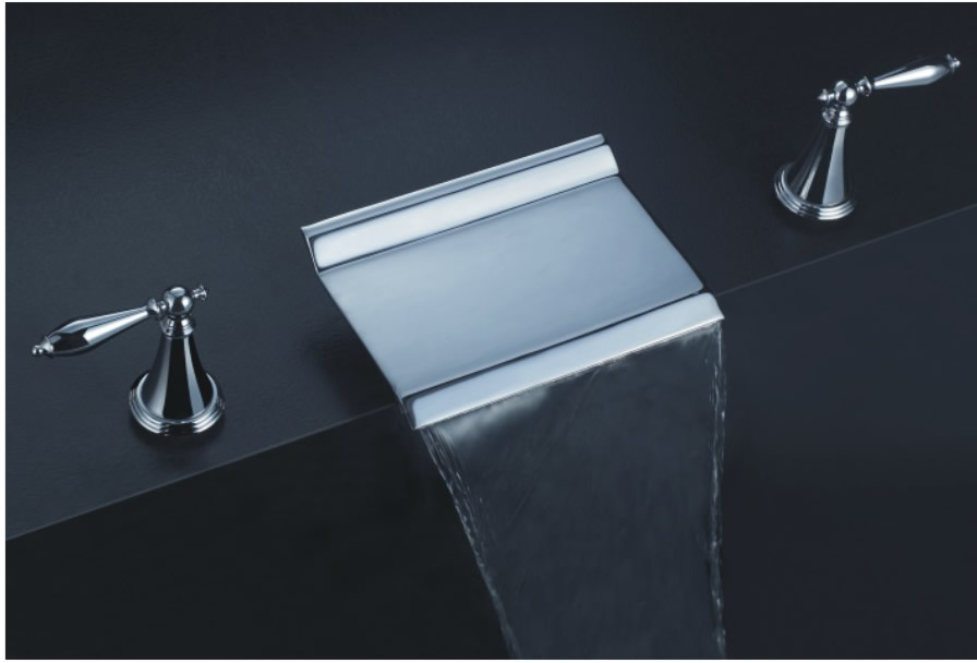Brass Waterfall Bathroom Sink Faucet with Brass Spout Widespread T6011B Brass Waterfall Bathroom Sink Faucet with Brass Spout Widespread T6011B