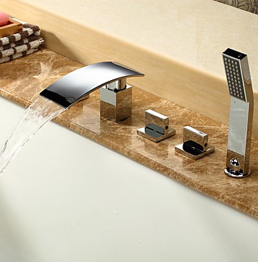 Contemporary Waterfall Tub Tap with Hand Shower Chrome Finish T6017 Contemporary Waterfall Tub Tap with Hand Shower Chrome Finish T6017