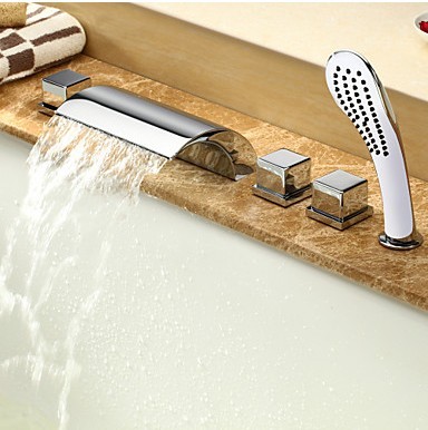 Contemporary Two Handles Waterfall Tub Tap with Hand Shower T6025C Contemporary Two Handles Waterfall Tub Tap with Hand Shower T6025C