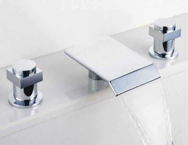 Contemporary Waterfall Bathroom Sink Tap Chrome Finish Widespread T7701 Contemporary Waterfall Bathroom Sink Tap Chrome Finish Widespread T7701