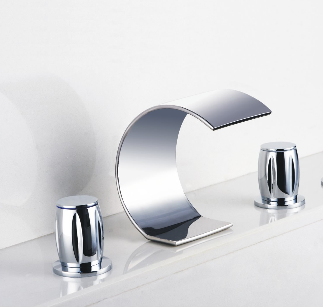 Contemporary Waterfall Bathroom Sink Tap Chrome Finish Widespread T7707 Contemporary Waterfall Bathroom Sink Tap Chrome Finish Widespread T7707