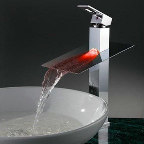 Contemporary Cartridge Water-saving Color Changing LED Waterfall Tall Bathroom Sink Tap - T8003A Contemporary Cartridge Water-saving Color Changing LED Waterfall Tall Bathroom Sink Tap - T8003A