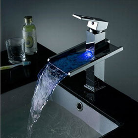 Contemporary Color Changing LED Pop up Waste Waterfall Bathroom Sink Tap - T8004B Contemporary Color Changing LED Pop up Waste Waterfall Bathroom Sink Tap - T8004B