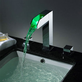 Contemporary Two Handles Chrome Waterfall LED Bathroom Sink Tap - T8005-1 Contemporary Two Handles Chrome Waterfall LED Bathroom Sink Tap - T8005-1