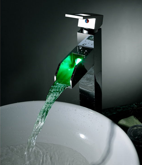 Contemporary Color Changing LED Tall Waterall Bathroom Sink Tap - T8005-5H Contemporary Color Changing LED Tall Waterall Bathroom Sink Tap - T8005-5H