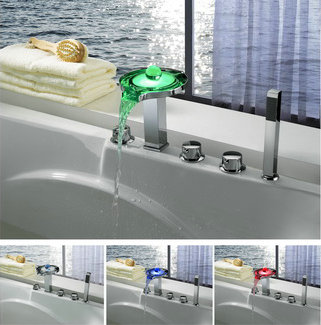 Contemporary Color Changing LED Tub Tap with Hand Shower - T8008-4F Contemporary Color Changing LED Tub Tap with Hand Shower - T8008-4F