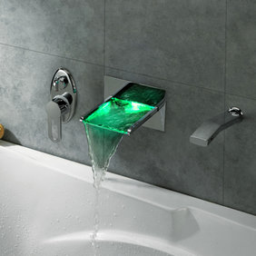 Contemporary LED Waterfall Tub Tap with Pull-out Hand Shower - T8014 Contemporary LED Waterfall Tub Tap with Pull-out Hand Shower - T8014