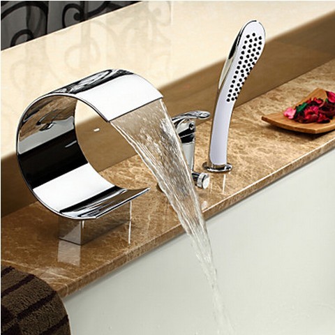Single Handle Waterfall Tub Tap with Hand Shower Chrome Finish T8022M Single Handle Waterfall Tub Tap with Hand Shower Chrome Finish T8022M