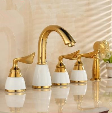 Antique Classic Golden Printed Luxury Widespread Tub Tap with Hand Shower BT0339 Antique Classic Golden Printed Luxury Widespread Tub Tap with Hand Shower BT0339