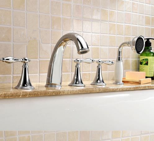 Antique New Arrival Chrome Finished Five-pieces Tub Tap with Hand Shower BT0676 Antique New Arrival Chrome Finished Five-pieces Tub Tap with Hand Shower BT0676