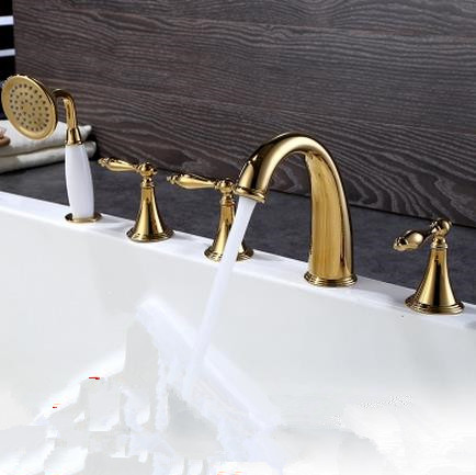 Classic Brass Printed Luxury Widespread Tub Tap with Hand Shower BT0768 Classic Brass Printed Luxury Widespread Tub Tap with Hand Shower BT0768