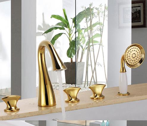 Antique Classic Golden Printed Luxury Widespread Tub Tap with Hand Shower BT0769 Antique Classic Golden Printed Luxury Widespread Tub Tap with Hand Shower BT0769