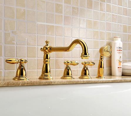Antique Classic Golden Printed Luxury Widespread Tub Tap with Hand Shower BT0889 Antique Classic Golden Printed Luxury Widespread Tub Tap with Hand Shower BT0889