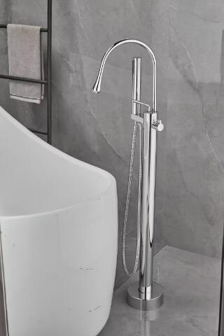 Chrome Freestanding Floor Mount With Hand Shower Single Handle Brass Bathtub Tap BTC0577 Chrome Freestanding Floor Mount With Hand Shower Single Handle Brass Bathtub Tap BTC0577
