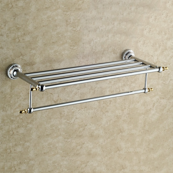 Polished Chrome Solid Brass Bathroom Shelf With Towel Bar TCB7803 Polished Chrome Solid Brass Bathroom Shelf With Towel Bar TCB7803