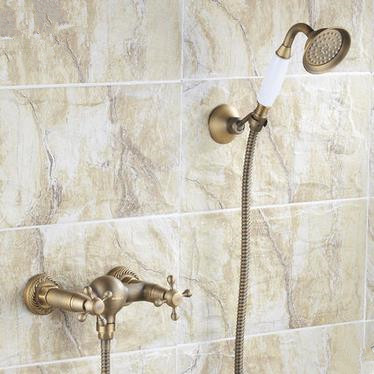 Antique Brass Finish Two Handles Tub Tap with Hand Shower - FB005 Antique Brass Finish Two Handles Tub Tap with Hand Shower - FB005