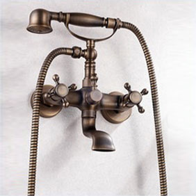 Antique Brass Two Handles Tub Tap with Hand Shower - TFB007 Antique Brass Two Handles Tub Tap with Hand Shower - TFB007