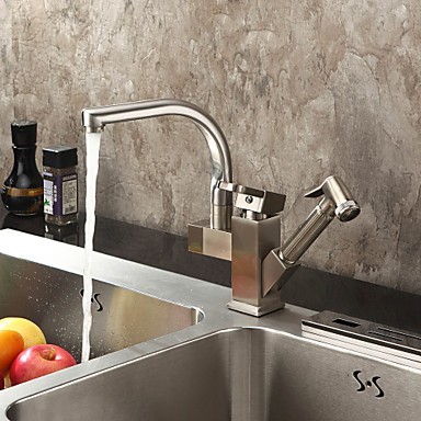 Solid Brass Spring Pull Out Kitchen Tap - Polished Nickel Finish N1770 Solid Brass Spring Pull Out Kitchen Tap - Polished Nickel Finish N1770