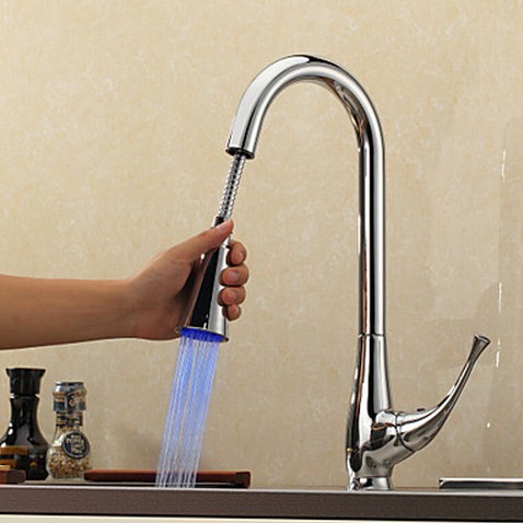 Contemporary Pull Down Kitchen Faucet with Color Changing LED Light TQ0760F Contemporary Pull Down Kitchen Faucet with Color Changing LED Light TQ0760F