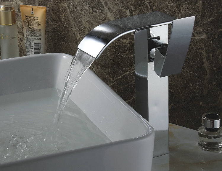 Chrome Finish Contemporary Waterfall Bathroom Sink Tap (Tall) TQ3026H Chrome Finish Contemporary Waterfall Bathroom Sink Tap (Tall) TQ3026H