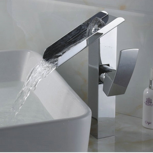 Single Handle Chrome Finish Contemporary Solid Brass Waterfall Bathroom Sink Tap(Tall) TQ3028H Single Handle Chrome Finish Contemporary Solid Brass Waterfall Bathroom Sink Tap(Tall) TQ3028H